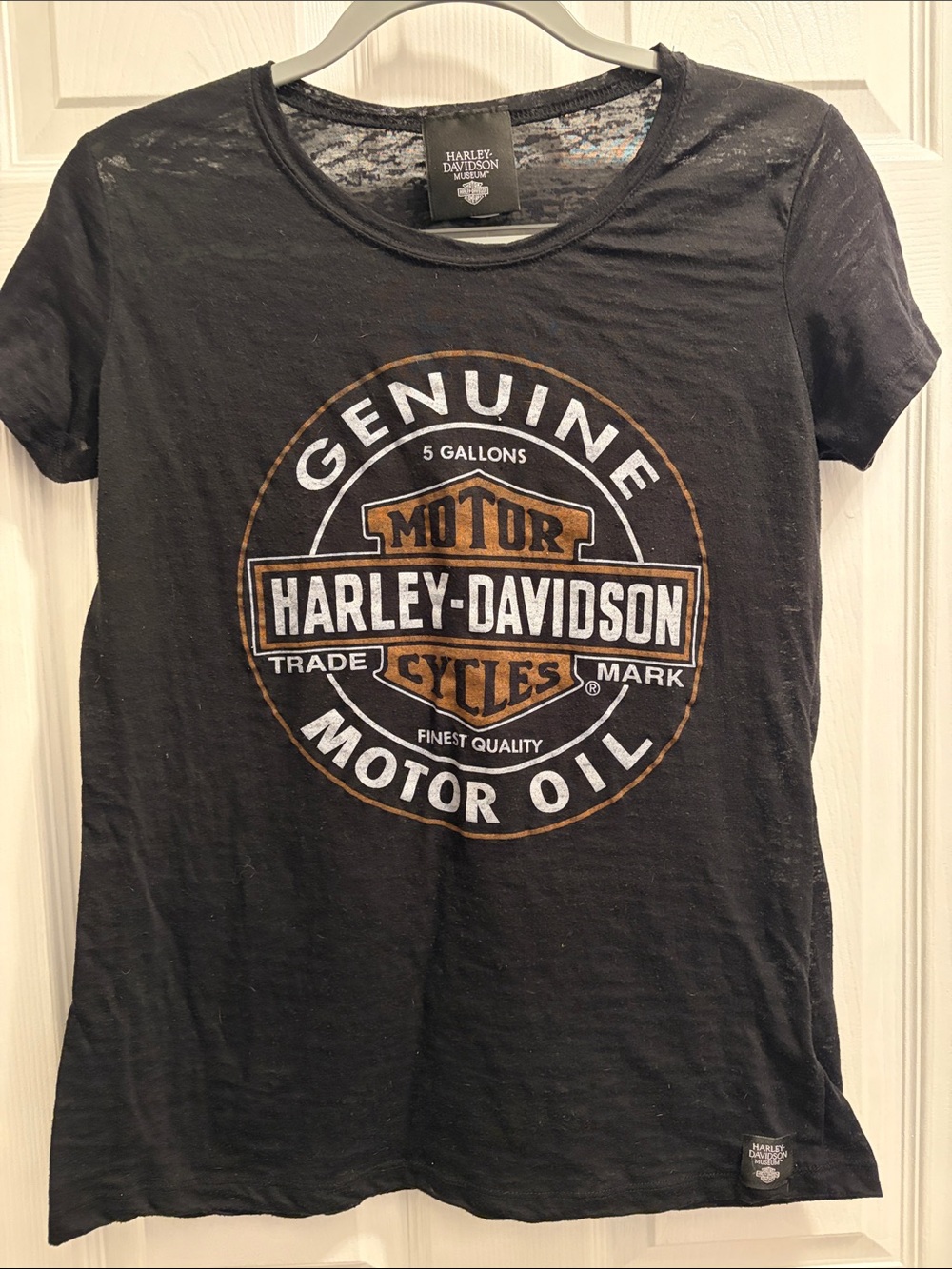 Harley-Davidson Black Tee with Gold & White Genuine Motor Oil Logo